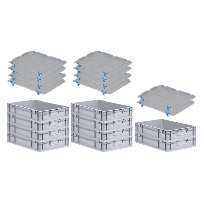 PROREGAL SparSet 10x Eurobox NextGen Grip mit Auflagedeckel mit 4 Blauen Schiebeschnappverschlüssen HxBxT 12 x 40 x 60 cm 23 Liter von PROREGAL