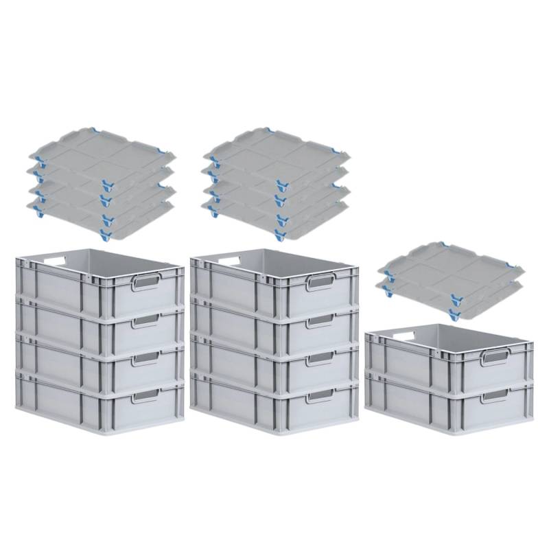PROREGAL SparSet 10x Eurobox NextGen Grip mit Auflagedeckel mit 4 Blauen Schiebeschnappverschlüssen HxBxT 17 x 40 x 60 cm 34 Liter Griffe von PROREGAL
