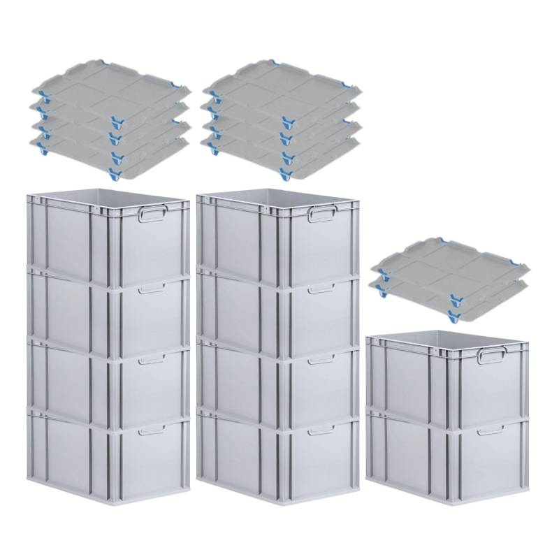 PROREGAL SparSet 10x Eurobox NextGen Grip mit Auflagedeckel mit 4 Blauen Schiebeschnappverschlüssen HxBxT 32 x 40 x 60 cm 65 Liter von PROREGAL