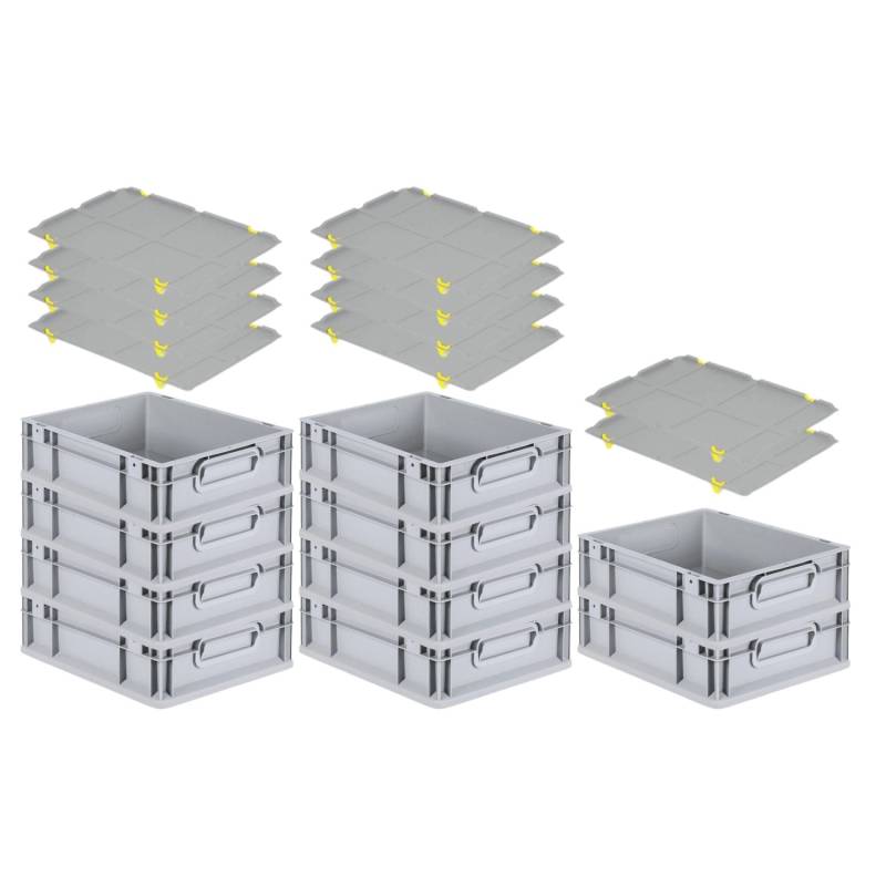 PROREGAL SparSet 10x Eurobox NextGen Grip mit Auflagedeckel mit 4 Gelben Schiebeschnappverschlüssen HxBxT 12 x 30 x 40 cm 11 Liter von PROREGAL