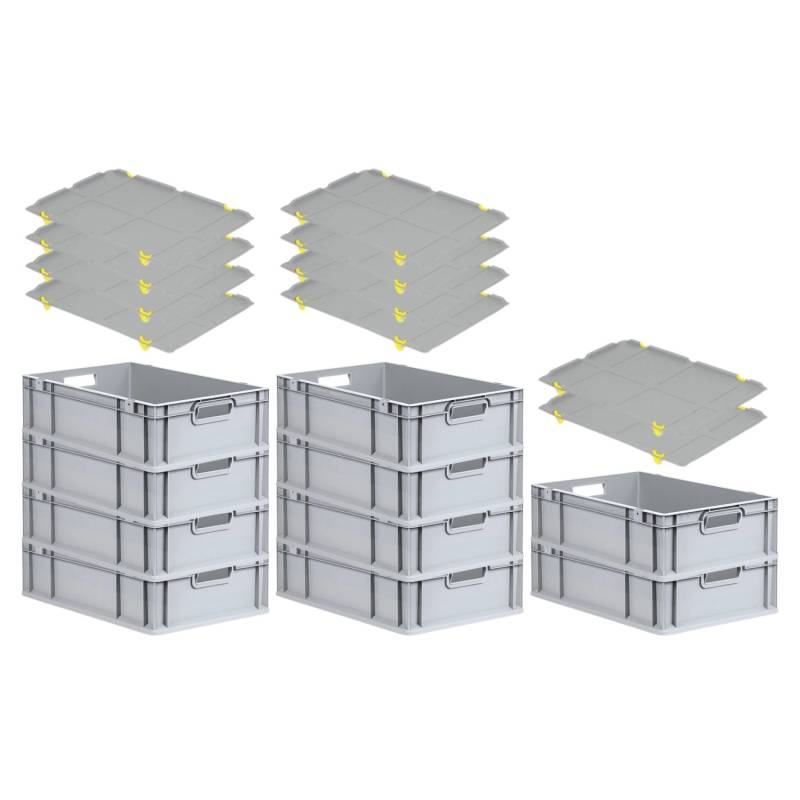 PROREGAL SparSet 10x Eurobox NextGen Grip mit Auflagedeckel mit 4 Gelben Schiebeschnappverschlüssen HxBxT 17 x 40 x 60 cm 34 Liter Griffe von PROREGAL
