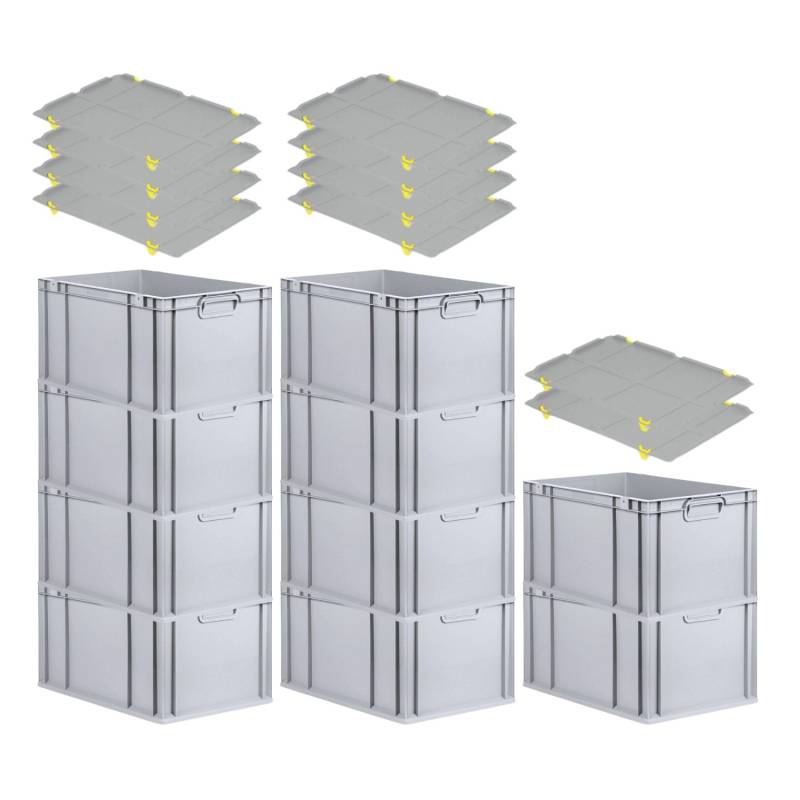 PROREGAL SparSet 10x Eurobox NextGen Grip mit Auflagedeckel mit 4 Gelben Schiebeschnappverschlüssen HxBxT 32 x 40 x 60 cm 65 Liter von PROREGAL