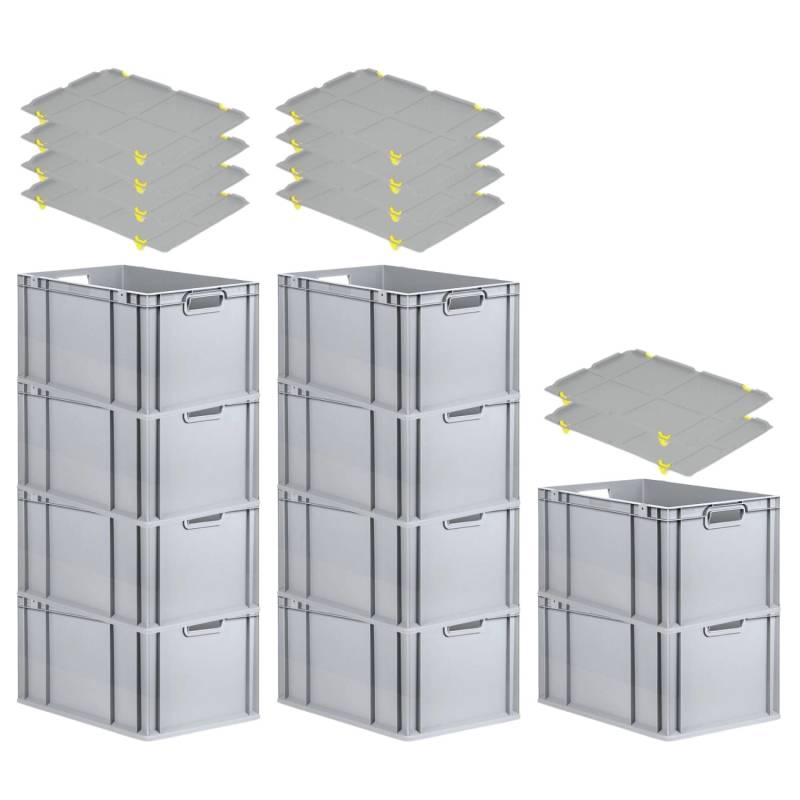 PROREGAL SparSet 10x Eurobox NextGen Grip mit Auflagedeckel mit 4 Gelben Schiebeschnappverschlüssen HxBxT 32 x 40 x 60 cm 65 Liter von PROREGAL