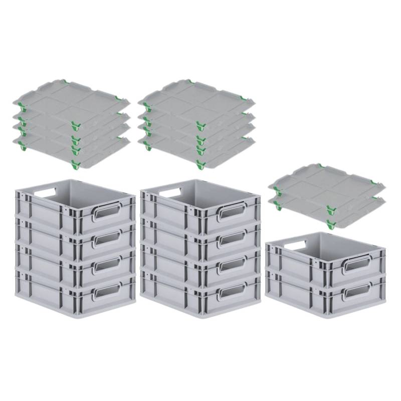 PROREGAL SparSet 10x Eurobox NextGen Grip mit Auflagedeckel mit 4 Grünen Schiebeschnappverschlüssen HxBxT 12 x 30 x 40 cm 11 Liter Griffe von PROREGAL