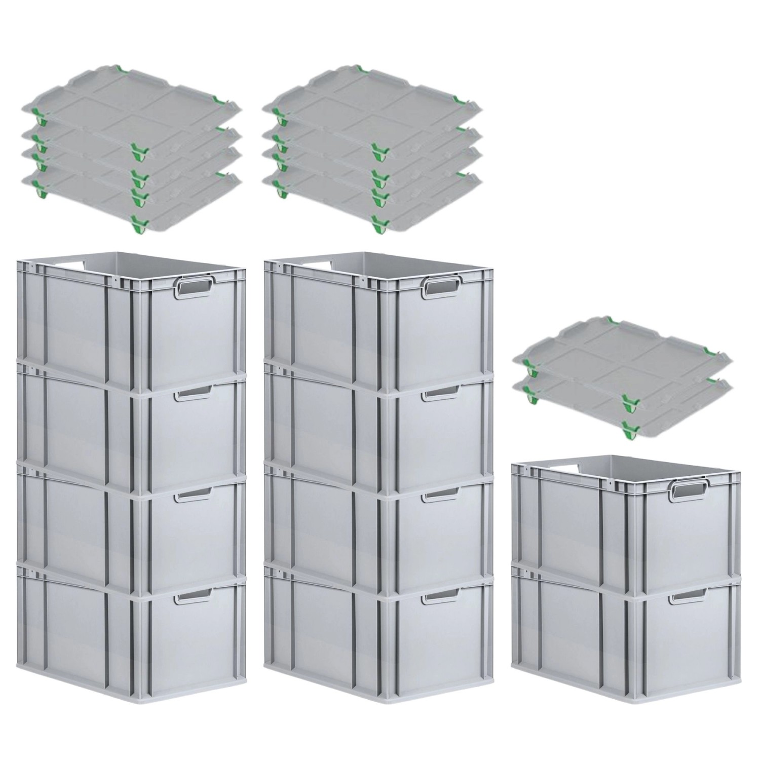 PROREGAL SparSet 10x Eurobox NextGen Grip mit Auflagedeckel mit 4 Grünen Schiebeschnappverschlüssen HxBxT 32 x 40 x 60 cm 65 Liter PROREGAL SparSet 10x Eurobox NextGen Grip mit Auflagedeckel mit 4 Grünen Schiebeschnappverschlüssen HxBxT 32 x 40 x 60 cm 65 Liter von PROREGAL