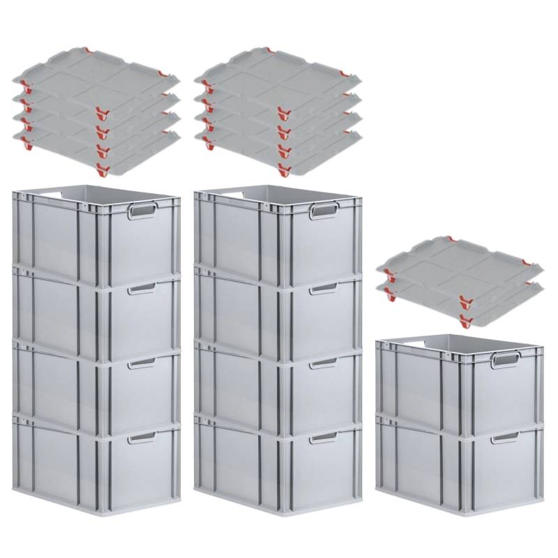 PROREGAL SparSet 10x Eurobox NextGen Grip mit Auflagedeckel mit 4 Roten Schiebeschnappverschlüssen HxBxT 32 x 40 x 60 cm 65 Liter von PROREGAL