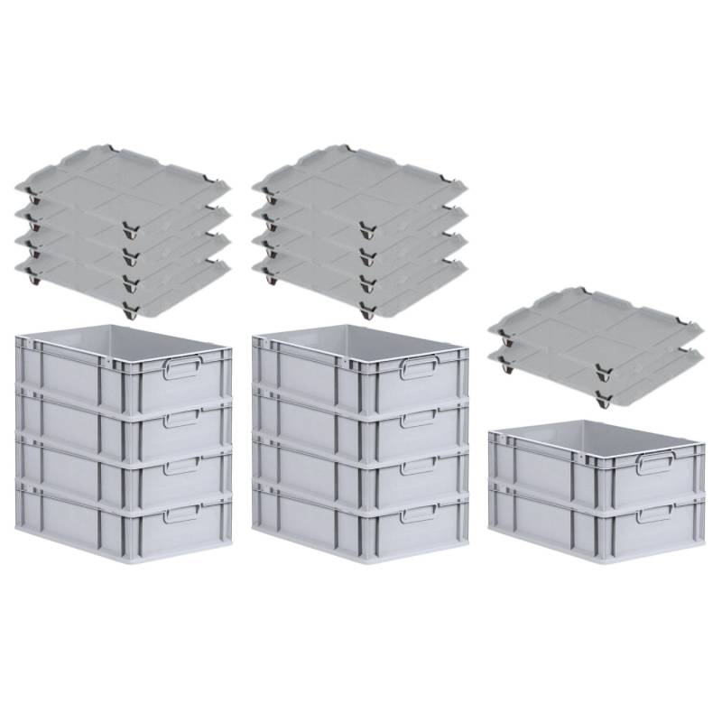PROREGAL SparSet 10x Eurobox NextGen Grip mit Auflagedeckel mit 4 Schwarzen Schiebeschnappverschlüssen HxBxT 17 x 40 x 60 cm 34 Liter von PROREGAL
