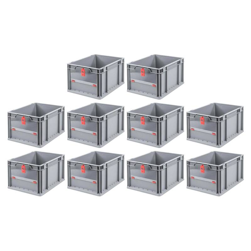 PROREGAL SparSet 10x Eurobox NextGen Insight Cover HxBxT 22 x 30 x 40 20 Liter Niedrig/Rot Eurobehälter Transportbox von PROREGAL