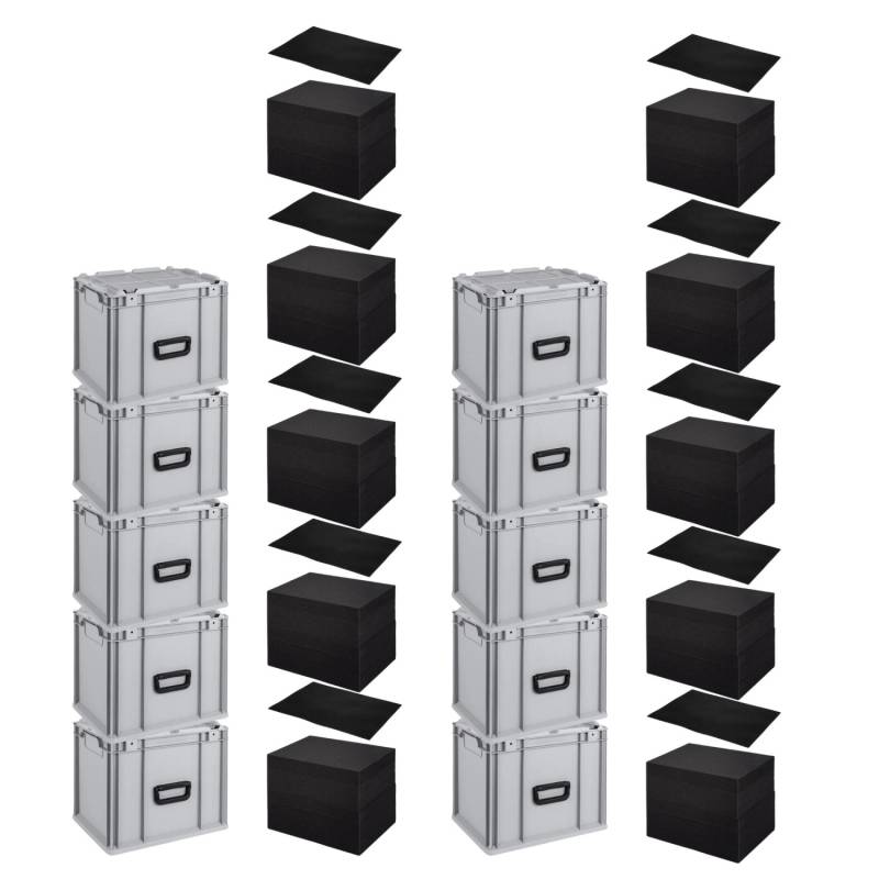 SparSet 10 x Eurobox NextGen Portable Mit Rasterschaumstoff und Schaumstoffeinlage HxBxT 33,5 x 30 x 40 cm 30 Liter Eurobehälter Transportbox von PROREGAL