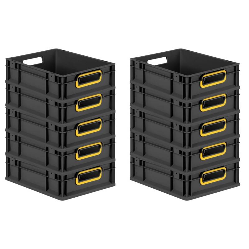 PROREGAL SparSet 10x Eurobox Nextgen Color HxBxT 12x30x40cm 11 Liter Griffe Gelb Offen Schwarz Eurobehälter Transportbox Transportbehälter von PROREGAL