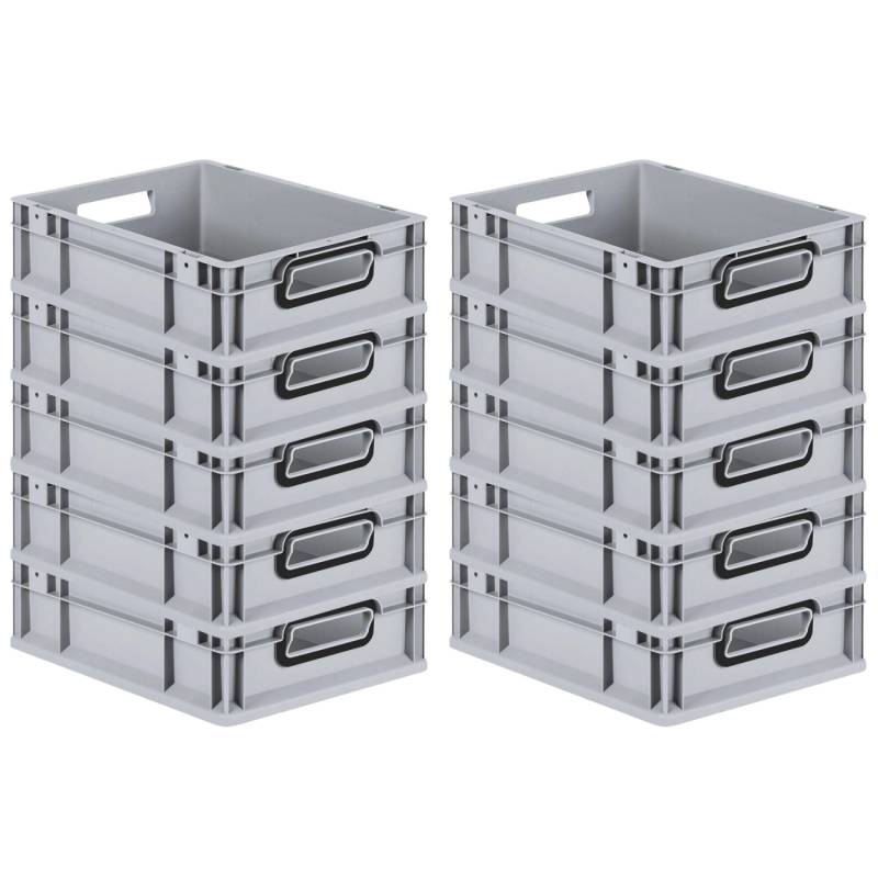 PROREGAL SparSet 10x Eurobox Nextgen Color HxBxT 12x30x40cm 11 Liter Griffe Schwarz Offen Grau Eurobehälter Transportbox Transportbehälter von PROREGAL
