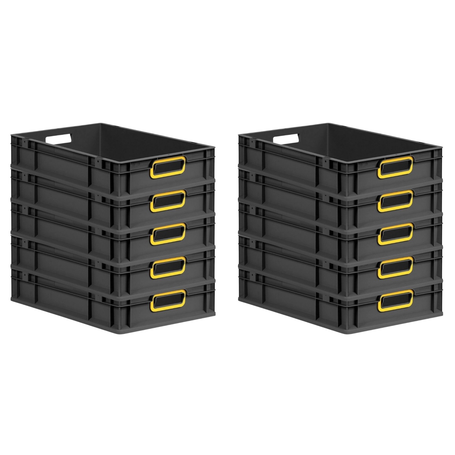 PROREGAL SparSet 10x Eurobox Nextgen Color HxBxT 12x40x60cm 23 Liter Griffe Gelb Offen Schwarz Eurobehälter Transportbox Transportbehälter von PROREGAL
