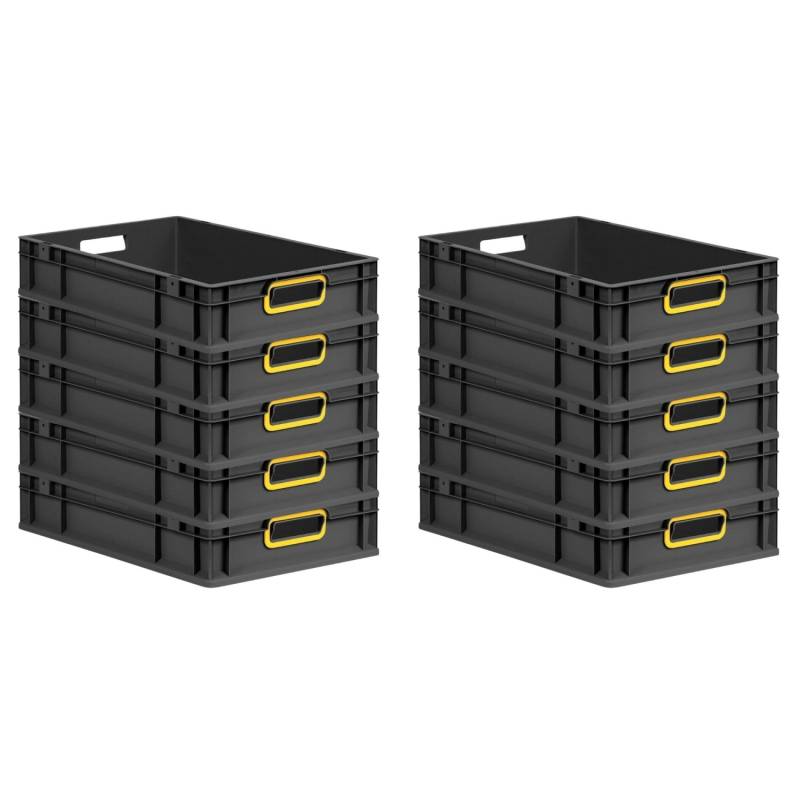 PROREGAL SparSet 10x Eurobox Nextgen Color HxBxT 12x40x60cm 23 Liter Griffe Gelb Offen Schwarz Eurobehälter Transportbox Transportbehälter von PROREGAL