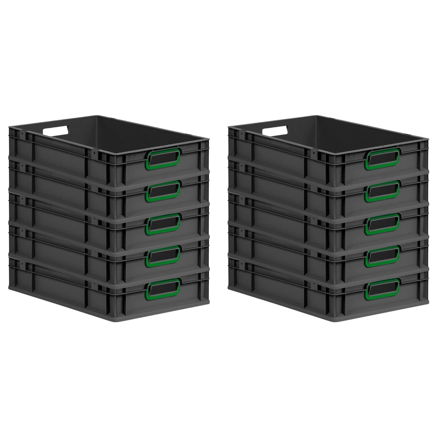 PROREGAL SparSet 10x Eurobox Nextgen Color HxBxT 12x40x60cm 23 Liter Griffe Grün Offen Schwarz Eurobehälter Transportbox Transportbehälter von PROREGAL