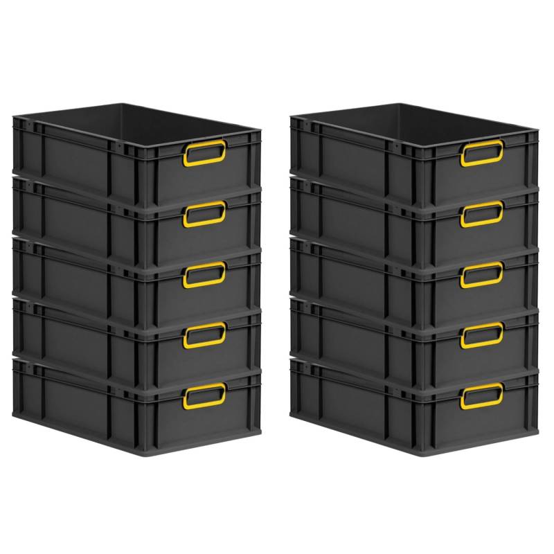 PROREGAL SparSet 10x Eurobox Nextgen Color HxBxT 17x40x60cm 34 Liter Griffe Gelb Geschlossen Schwarz Eurobehälter Transportbox Transportbehälter von PROREGAL