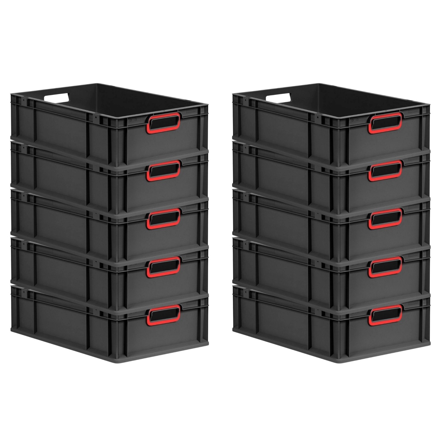 PROREGAL SparSet 10x Eurobox Nextgen Color HxBxT 17x40x60cm 34 Liter Griffe Rot Offen Schwarz Eurobehälter Transportbox Transportbehälter von PROREGAL