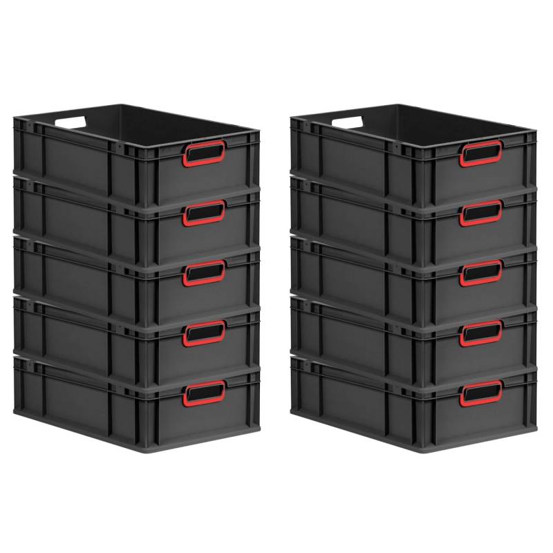 PROREGAL SparSet 10x Eurobox Nextgen Color HxBxT 17x40x60cm 34 Liter Griffe Rot Offen Schwarz Eurobehälter Transportbox Transportbehälter von PROREGAL