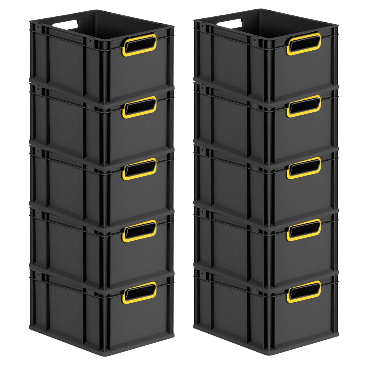 PROREGAL SparSet 10x Eurobox Nextgen Color HxBxT 22x30x40cm 20 Liter Griffe Gelb Offen Schwarz Eurobehälter Transportbox Transportbehälter von PROREGAL
