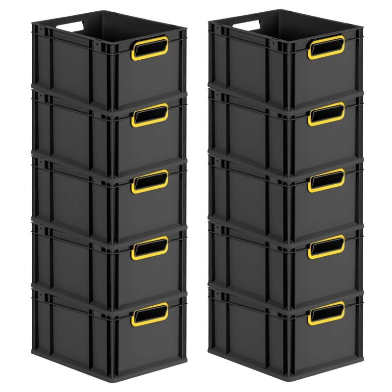 PROREGAL SparSet 10x Eurobox Nextgen Color HxBxT 22x30x40cm 20 Liter Griffe Gelb Offen Schwarz Eurobehälter Transportbox Transportbehälter von PROREGAL
