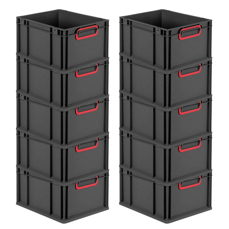 PROREGAL SparSet 10x Eurobox Nextgen Color HxBxT 22x30x40cm 20 Liter Griffe Rot Geschlossen Schwarz Eurobehälter Transportbox Transportbehälter von PROREGAL