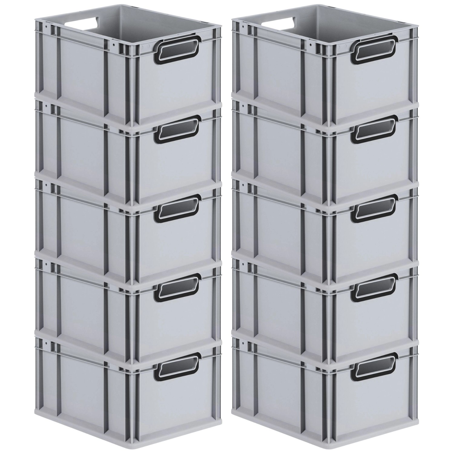 PROREGAL SparSet 10x Eurobox Nextgen Color HxBxT 22x30x40cm 20 Liter Griffe Schwarz Offen Grau Eurobehälter Transportbox Transportbehälter von PROREGAL