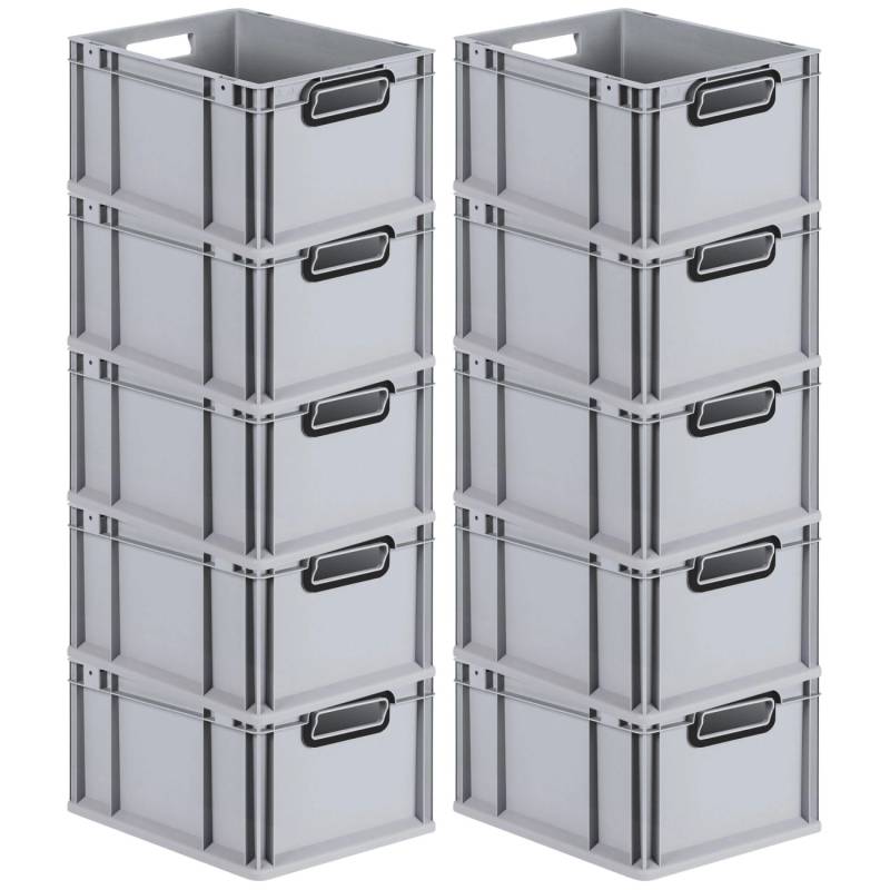 PROREGAL SparSet 10x Eurobox Nextgen Color HxBxT 22x30x40cm 20 Liter Griffe Schwarz Offen Grau Eurobehälter Transportbox Transportbehälter von PROREGAL