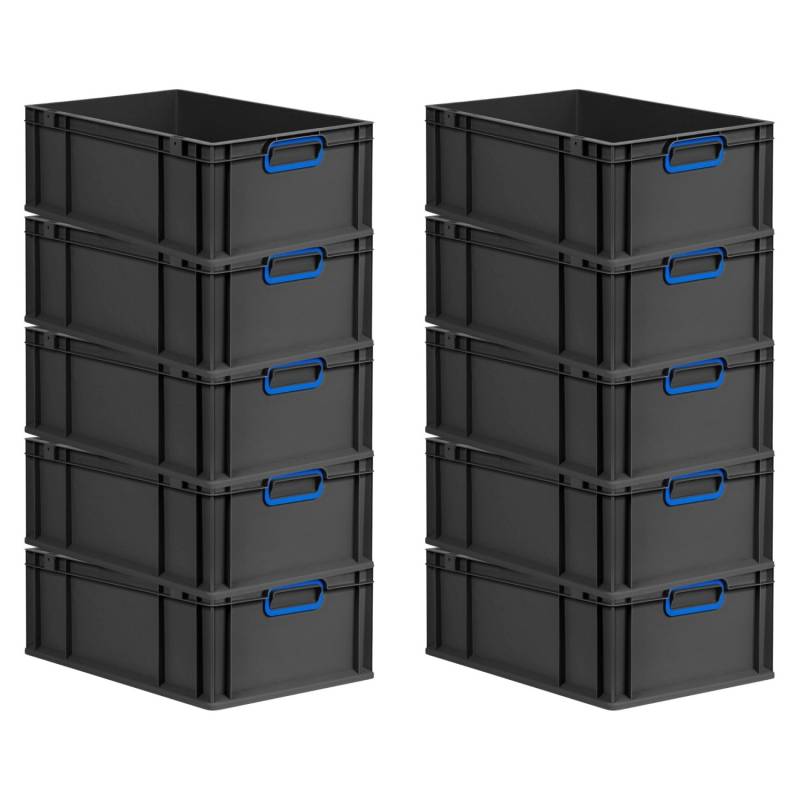 PROREGAL SparSet 10x Eurobox Nextgen Color HxBxT 22x40x60cm 44 Liter Griffe Blau Geschlossen Schwarz Eurobehälter Transportbox Transportbehälter von PROREGAL