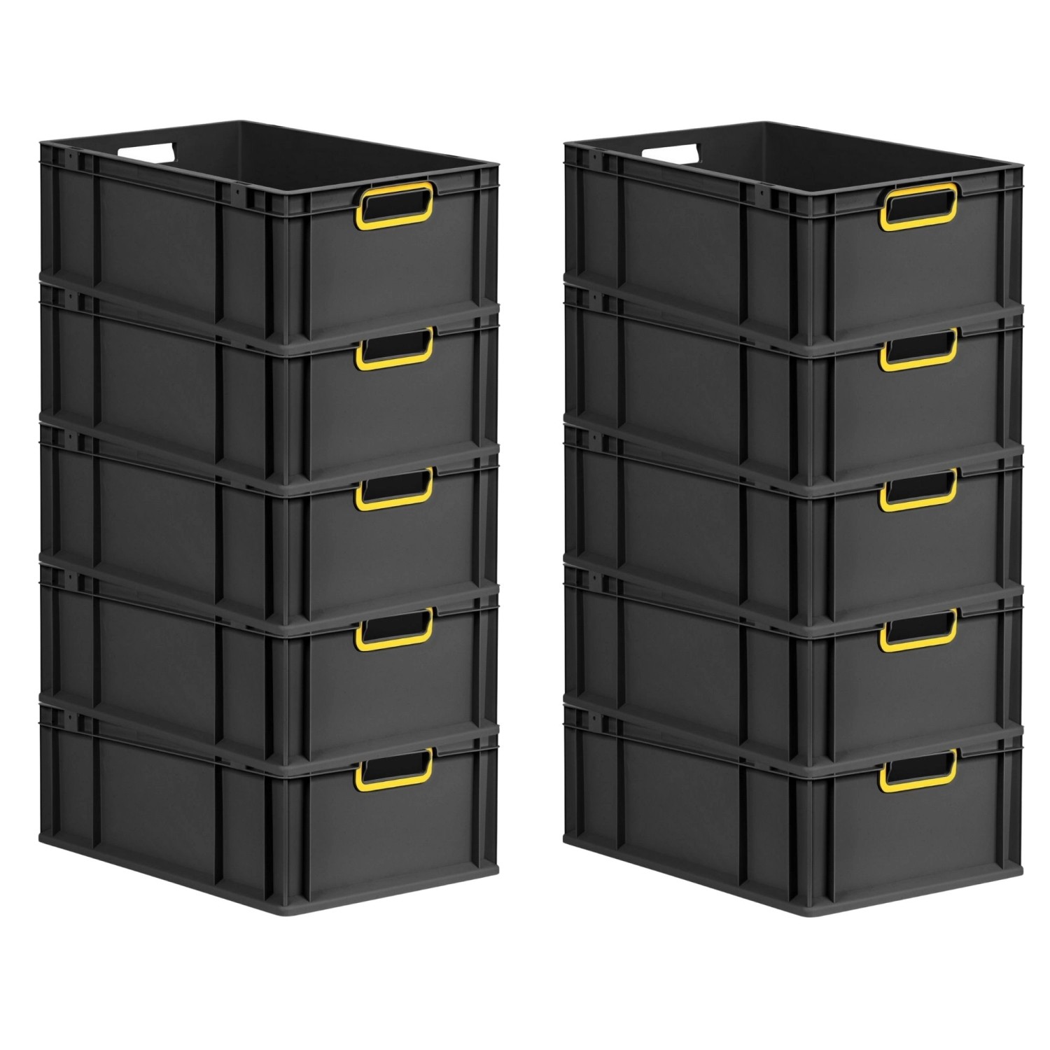 PROREGAL SparSet 10x Eurobox Nextgen Color HxBxT 22x40x60cm 44 Liter Griffe Gelb Offen Schwarz Eurobehälter Transportbox Transportbehälter von PROREGAL