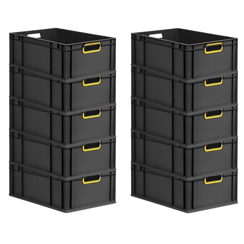 PROREGAL SparSet 10x Eurobox Nextgen Color HxBxT 22x40x60cm 44 Liter Griffe Gelb Offen Schwarz Eurobehälter Transportbox Transportbehälter von PROREGAL