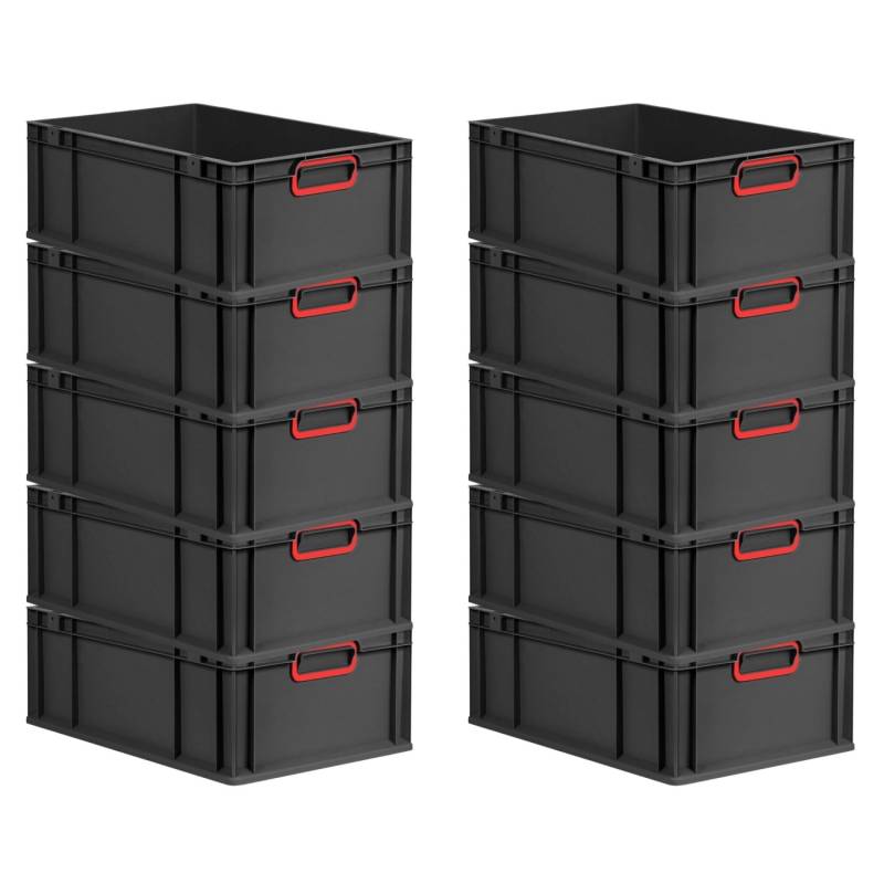 PROREGAL SparSet 10x Eurobox Nextgen Color HxBxT 22x40x60cm 44 Liter Griffe Rot Geschlossen Schwarz Eurobehälter Transportbox Transportbehälter von PROREGAL