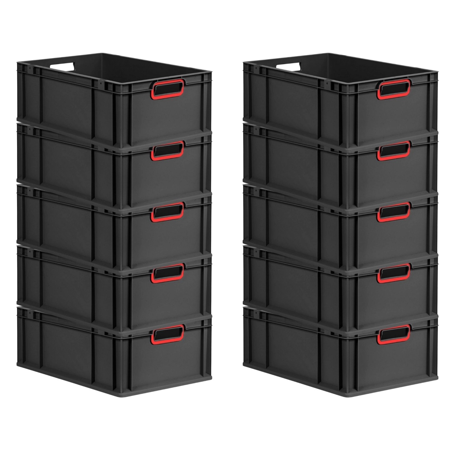PROREGAL SparSet 10x Eurobox Nextgen Color HxBxT 22x40x60cm 44 Liter Griffe Rot Offen Schwarz Eurobehälter Transportbox Transportbehälter von PROREGAL