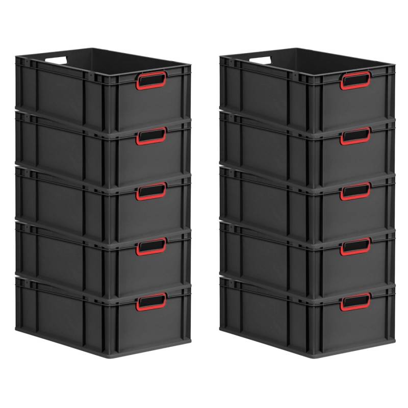 PROREGAL SparSet 10x Eurobox Nextgen Color HxBxT 22x40x60cm 44 Liter Griffe Rot Offen Schwarz Eurobehälter Transportbox Transportbehälter von PROREGAL