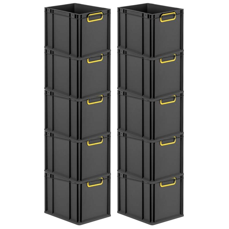 PROREGAL SparSet 10x Eurobox Nextgen Color HxBxT 32x30x40cm 30 Liter Griffe Gelb Geschlossen Schwarz Eurobehälter Transportbox Transportbehälter von PROREGAL