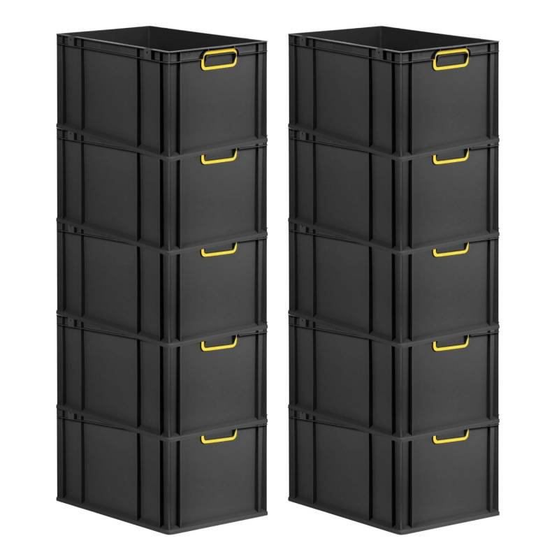 PROREGAL SparSet 10x Eurobox Nextgen Color HxBxT 32x40x60cm 65 Liter Griffe Gelb Geschlossen Schwarz Eurobehälter Transportbox Transportbehälter von PROREGAL