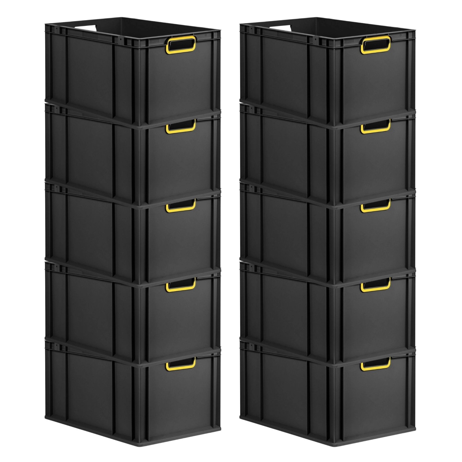 PROREGAL SparSet 10x Eurobox Nextgen Color HxBxT 32x40x60cm 65 Liter Griffe Gelb Offen Schwarz Eurobehälter Transportbox Transportbehälter von PROREGAL