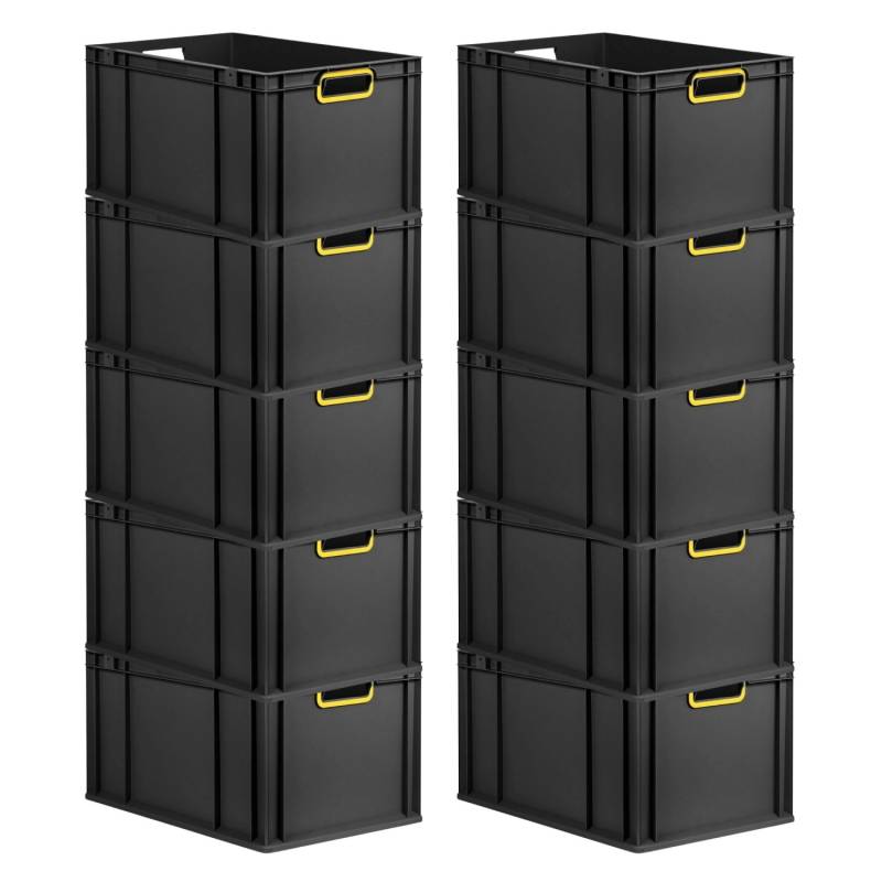 PROREGAL SparSet 10x Eurobox Nextgen Color HxBxT 32x40x60cm 65 Liter Griffe Gelb Offen Schwarz Eurobehälter Transportbox Transportbehälter von PROREGAL