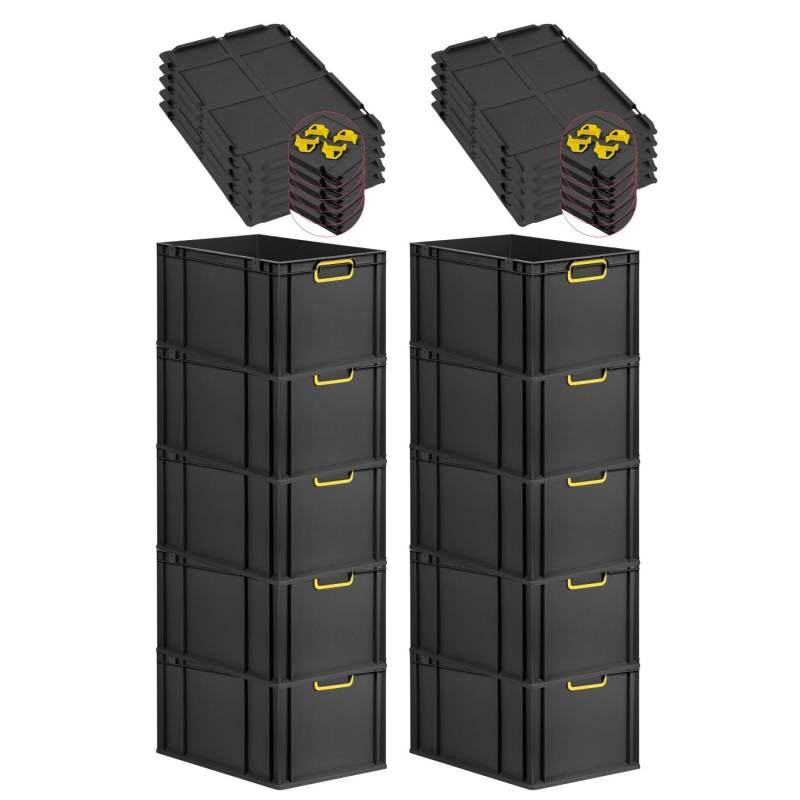 PROREGAL SparSet 10x Eurobox Nextgen Color Mit Auflagedeckel HxBxT 32x40x60cm 65 Liter Schwarz Griffe Gelb Geschlossen Eurobehälter Transportbox PROREGAL SparSet 10x Eurobox Nextgen Color Mit Auflagedeckel HxBxT 32x40x60cm 65 Liter Schwarz Griffe Gelb Geschlossen Eurobehälter Transportbox von PROREGAL