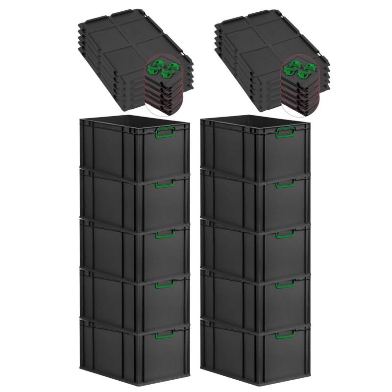 PROREGAL SparSet 10x Eurobox Nextgen Color Mit Auflagedeckel HxBxT 32x40x60cm 65 Liter Schwarz Griffe Grün Geschlossen Eurobehälter Transportbox PROREGAL SparSet 10x Eurobox Nextgen Color Mit Auflagedeckel HxBxT 32x40x60cm 65 Liter Schwarz Griffe Grün Geschlossen Eurobehälter Transportbox von PROREGAL