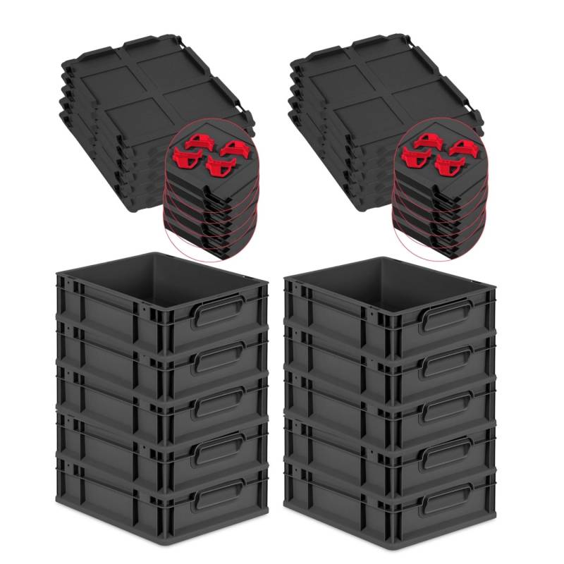 PROREGAL SparSet 10x Eurobox Nextgen Grip Mit Auflagedeckel Und Roten Verschlüssen HxBxT 12x30x40cm 11 Liter Schwarz Griffe Geschlossen PROREGAL SparSet 10x Eurobox Nextgen Grip Mit Auflagedeckel Und Roten Verschlüssen HxBxT 12x30x40cm 11 Liter Schwarz Griffe Geschlossen von PROREGAL