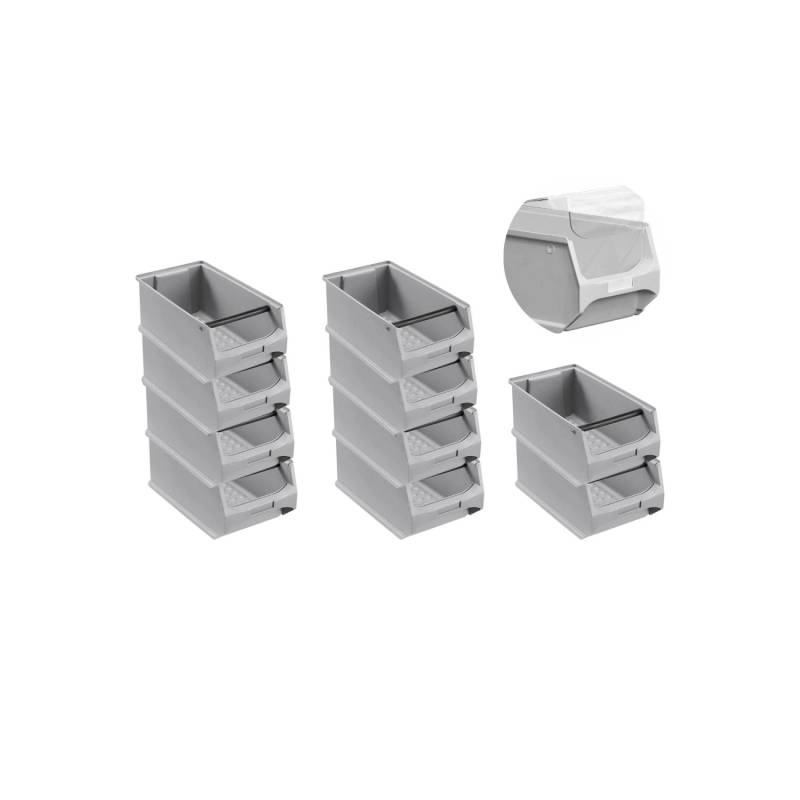 SparSet 10 x Graue Sichtlagerbox 4.1 Mit Griffstange und Abdeckung HxBxT 15 x 20 x 35 cm 7,2 Liter Sichtlagerbehälter Sichtlagerkasten von PROREGAL
