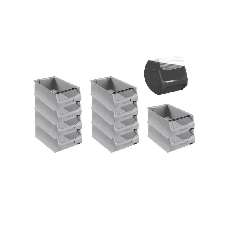 SparSet 10 x Graue Sichtlagerbox 5.1 Mit Griffstange und Abdeckung HxBxT 20 x 30 x 50 cm 21,8 Liter Sichtlagerbehälter Sichtlagerkasten von PROREGAL