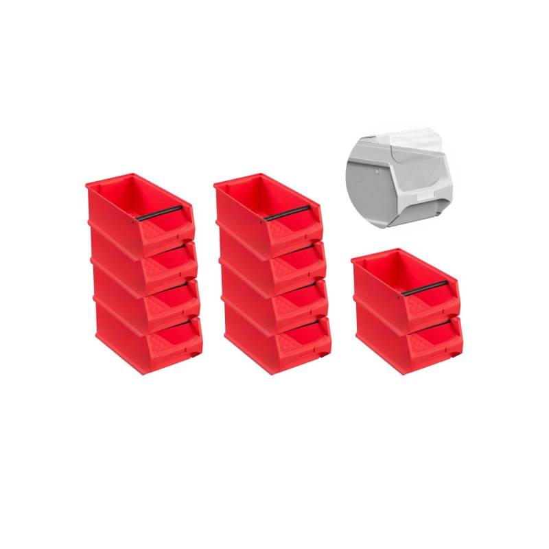 SparSet 10 x Rote Sichtlagerbox 4.1 Mit Griffstange und Abdeckung HxBxT 15 x 20 x 35 cm 7,2 Liter Sichtlagerbehälter Sichtlagerkasten von PROREGAL