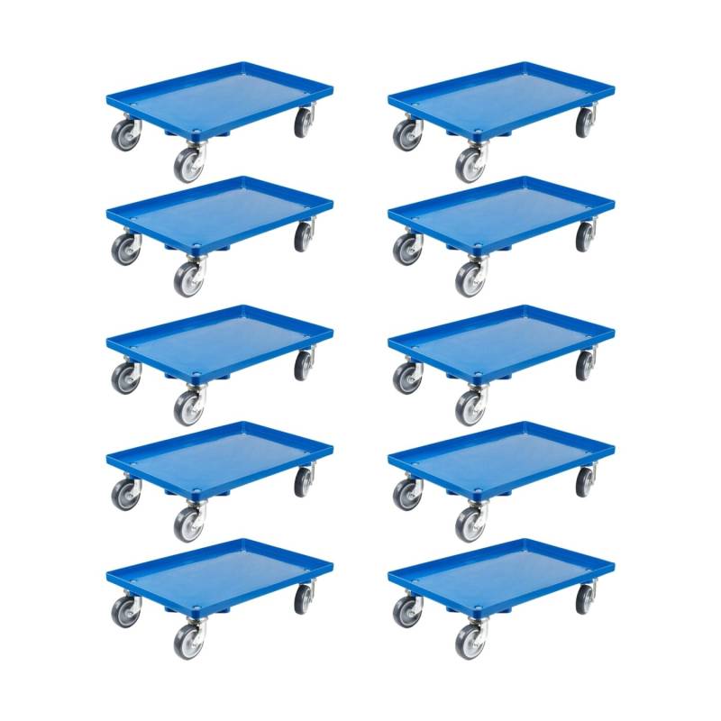 PROREGAL SparSet 10x Transportroller für Euroboxen 60 x 40 cm mit Gummiräder Blau Geschlossenes Deck 2 Lenkrollen und 2 Bockrollen Traglast 300 kg von PROREGAL