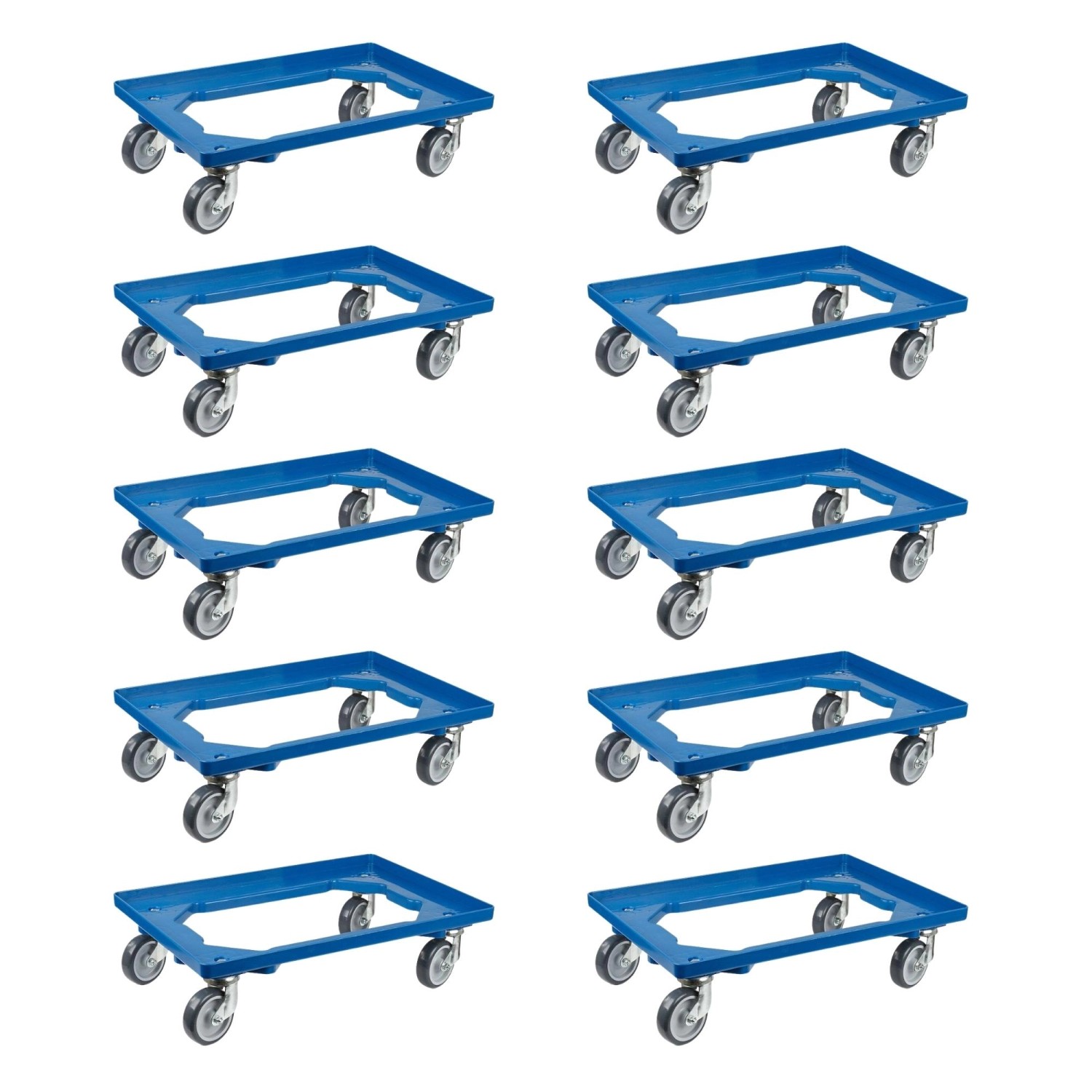 PROREGAL SparSet 10x Transportroller für Euroboxen 60 x 40 cm mit Gummiräder Blau Offenes Deck 2 Lenkrollen und 2 Bremsrollen Traglast 300 kg PROREGAL SparSet 10x Transportroller für Euroboxen 60 x 40 cm mit Gummiräder Blau Offenes Deck 2 Lenkrollen und 2 Bremsrollen Traglast 300 kg von PROREGAL