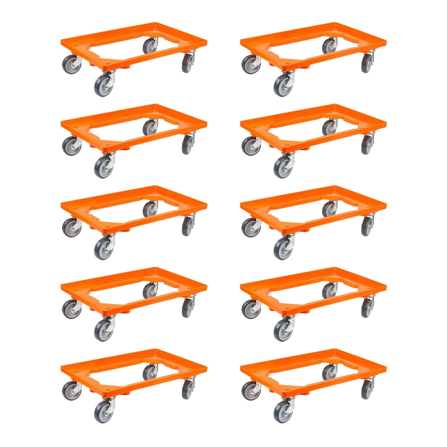 PROREGAL SparSet 10x Transportroller für Euroboxen 60 x 40 cm mit Gummiräder Orange Offenes Deck 2 Lenkrollen und 2 Bremsrollen Traglast 300 kg PROREGAL SparSet 10x Transportroller für Euroboxen 60 x 40 cm mit Gummiräder Orange Offenes Deck 2 Lenkrollen und 2 Bremsrollen Traglast 300 kg von PROREGAL