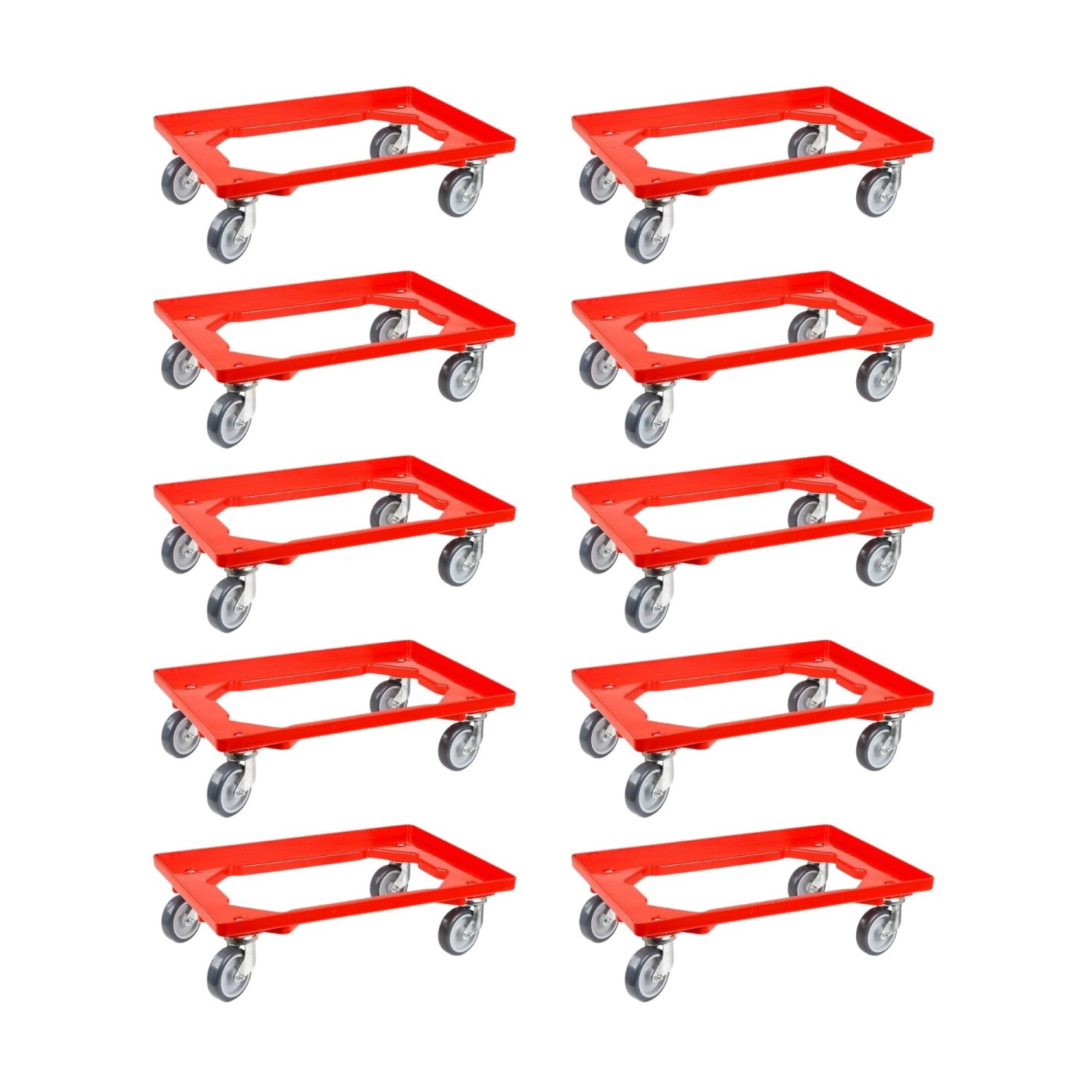 PROREGAL SparSet 10x Transportroller für Euroboxen 60 x 40 cm mit Gummiräder Rot Offenes Deck 2 Lenkrollen und 2 Bremsrollen Traglast 300 kg PROREGAL SparSet 10x Transportroller für Euroboxen 60 x 40 cm mit Gummiräder Rot Offenes Deck 2 Lenkrollen und 2 Bremsrollen Traglast 300 kg von PROREGAL