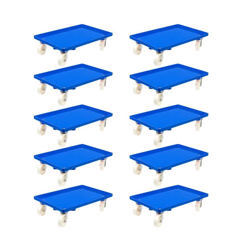 PROREGAL SparSet 10x Transportroller für Euroboxen 60 x 40 cm mit Kunststoffräder Blau Geschlossenes Deck 2 Lenkrollen und 2 Bremsrollen 300 kg von PROREGAL