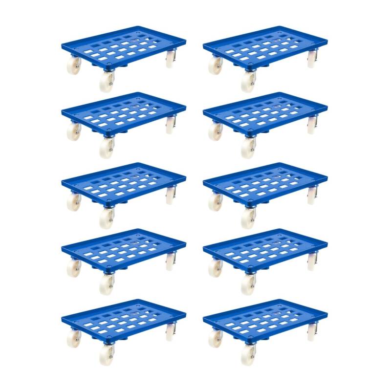 PROREGAL SparSet 10x Transportroller für Euroboxen 60 x 40 cm mit Kunststoffräder Blau Gitter/Rasterdeck 2 Lenkrollen und 2 Bockrollen 300 kg von PROREGAL