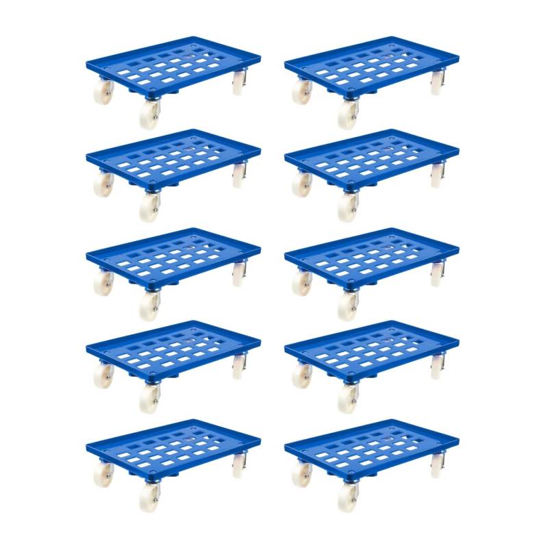PROREGAL SparSet 10x Transportroller für Euroboxen 60 x 40 cm mit Kunststoffräder Blau Gitter/Rasterdeck 2 Lenkrollen und 2 Bremsrollen 300 kg von PROREGAL