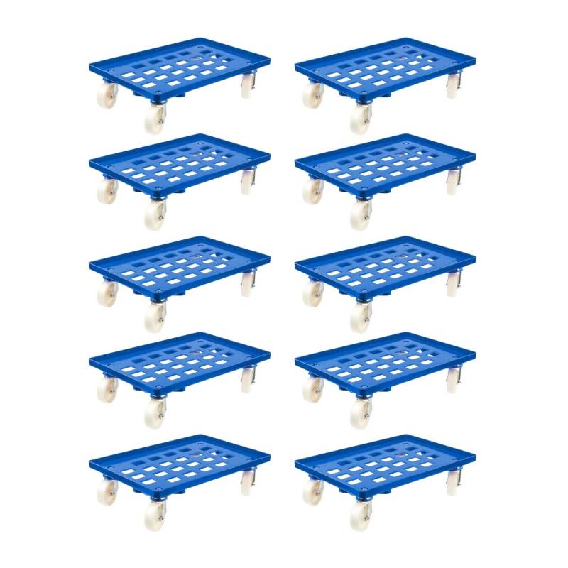 PROREGAL SparSet 10x Transportroller für Euroboxen 60 x 40 cm mit Kunststoffräder Blau Gitter/Rasterdeck 4 Lenkrollen Traglast 300 kg von PROREGAL